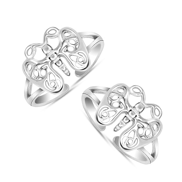 925 Sterling Silver Filigree Style Butterfly Toe Rings for Women