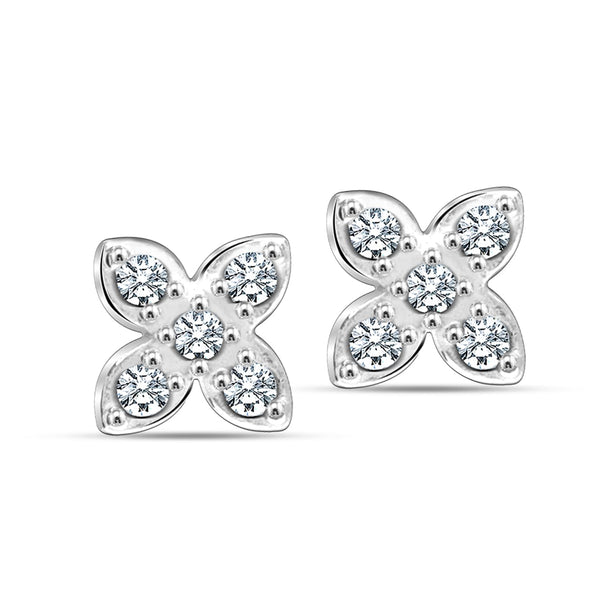 925 Sterling Silver Stunning Shine Cubic Zirconia Flower Stud Earrings for Women