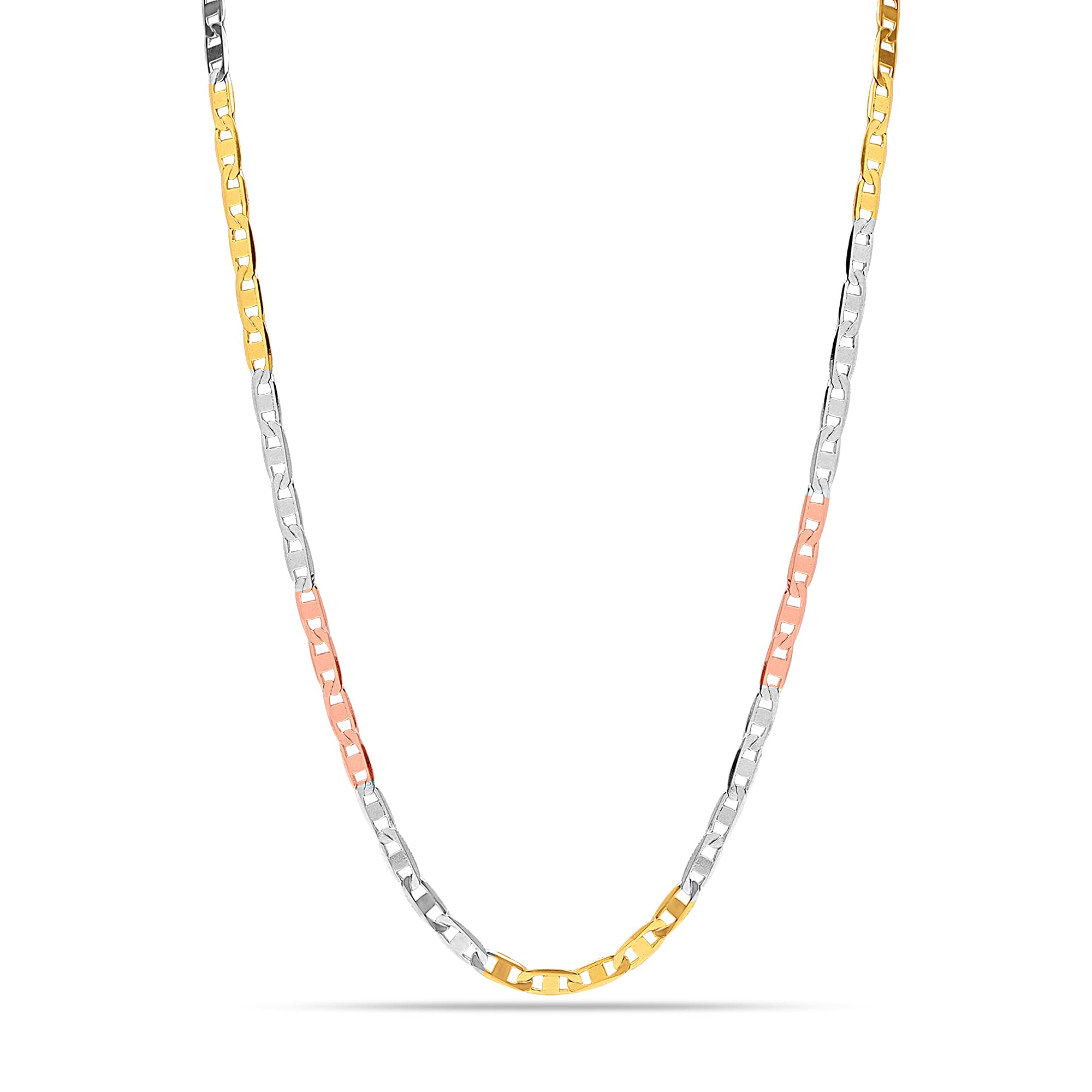 925 Sterling Silver Italian Tricolor Plated Mariner Link Chain Necklace for Men and Women