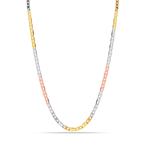 925 Sterling Silver Italian Tricolor Plated Mariner Link Chain Necklace for Men and Women