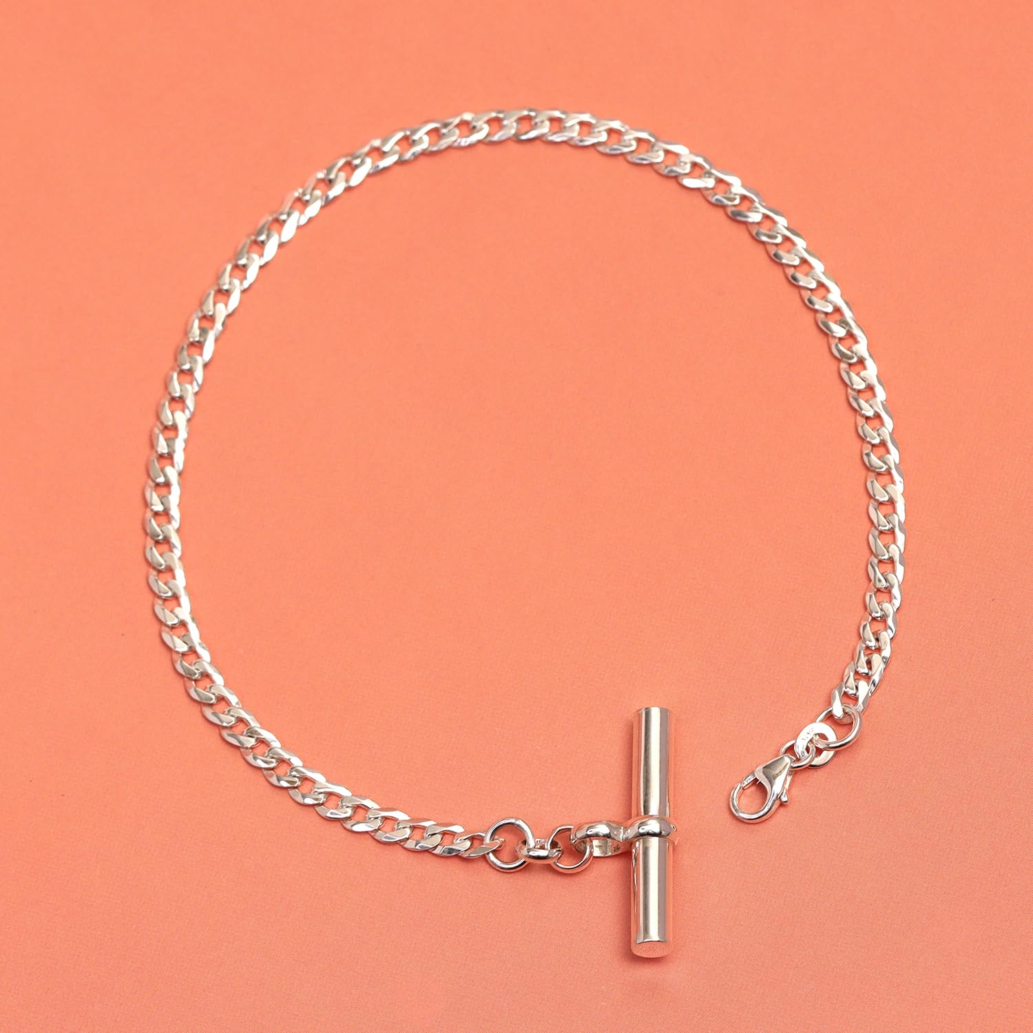 925 Sterling Silver T-Bar Toggle Italian Cuban Chain Link Bracelet for Women 0.35 CM