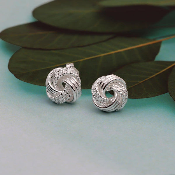 925 Sterling Silver Jewellery Lightweight Italian Design Love Knot Small Interlaced Stud Earrings for Women