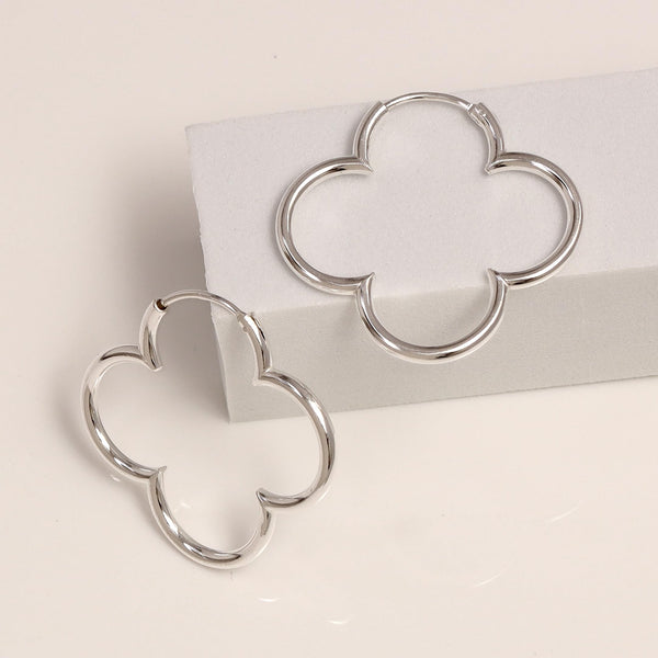 925 Sterling Silver Flower Endless Clover Hoop Earrings for Women Teen