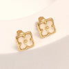 925 Sterling Silver 14K Gold Plated Mother Pearl Malachite Flower Stud Earrings for Women Teen