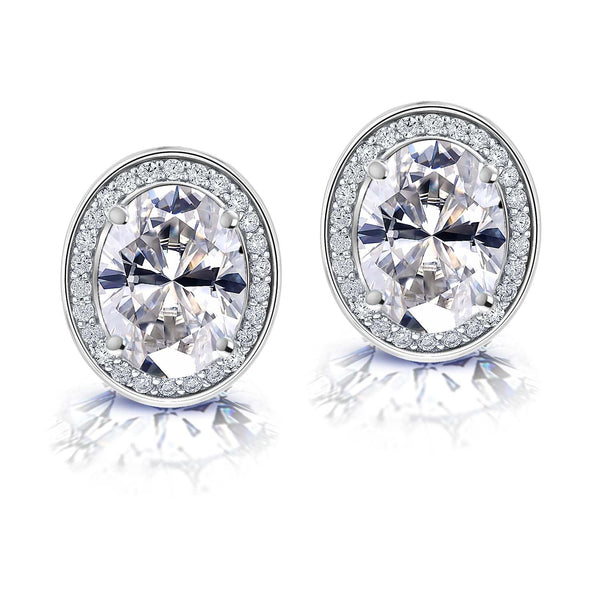 925 Sterling Silver CZ Diamond like Brilliance Sparkling Oval Shape Stud Earrings for Women