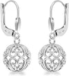 925 Sterling Silver Heart Theme Filigree Ball Leverback Dangle Earrings for Teen Women