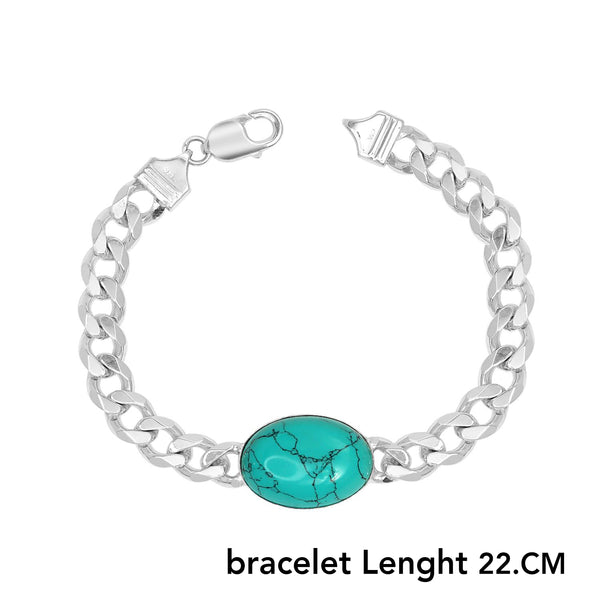 925 Sterling Silver Curb Chain Turquoise Stone Salman Khan Bracelet for Men