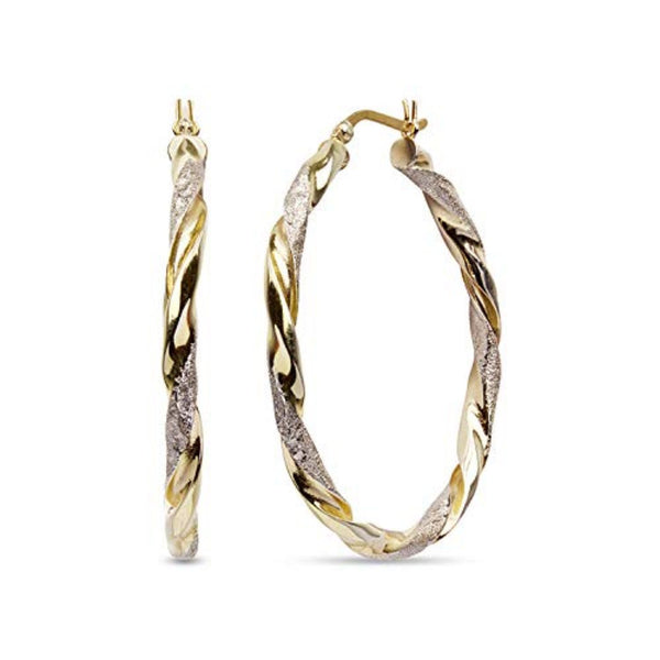 925 Sterling Silver Two-Tone Light-Weight Italian Design Hoop Earrings for Women