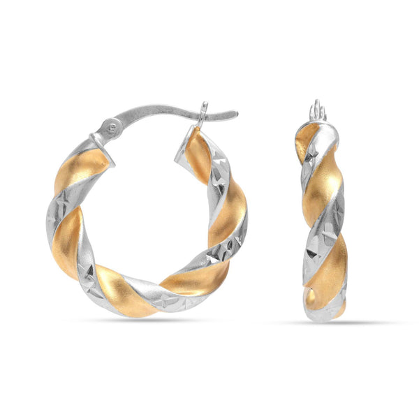 925 Sterling Silver 14K Gold Plated Three Tone Light Weight Italian Design Hoop Earrings for Women Girls