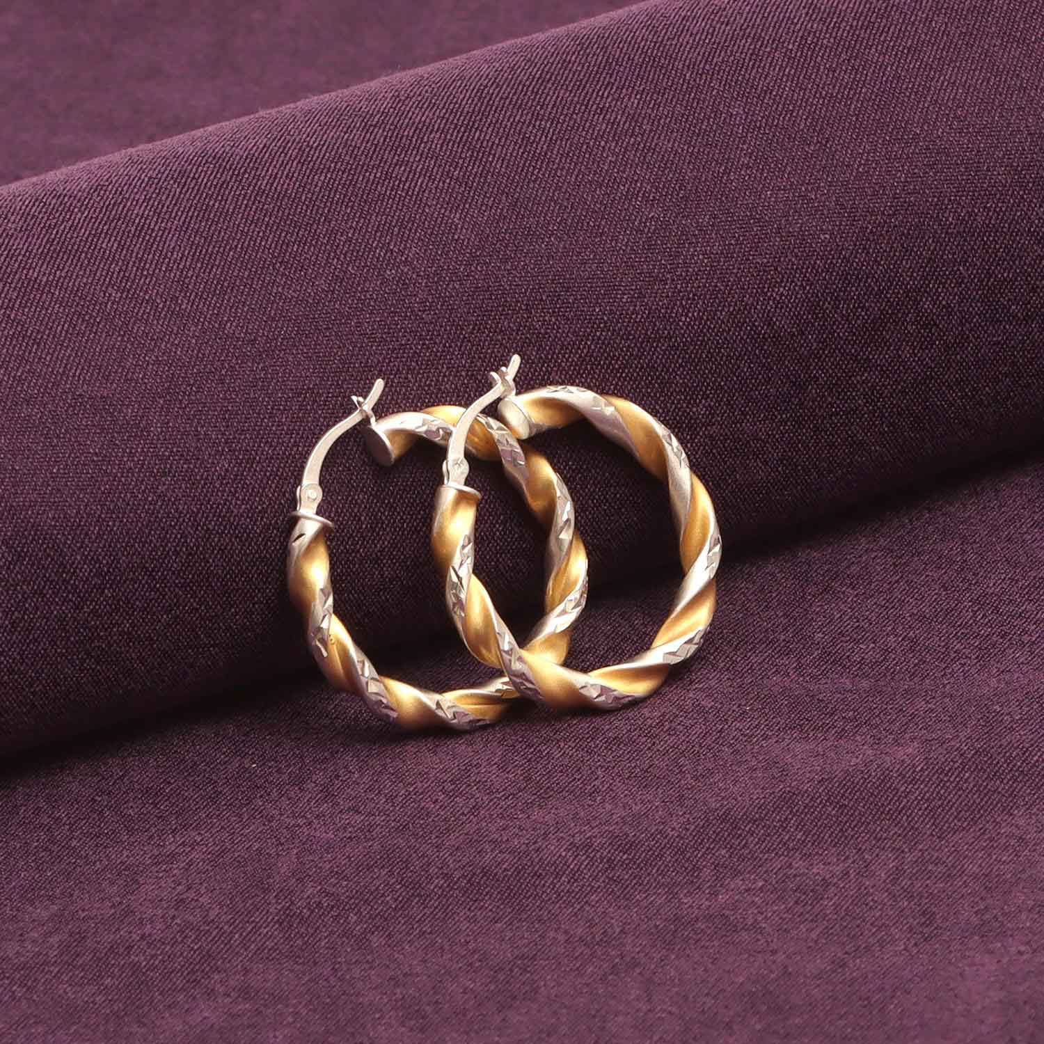 925 Sterling Silver 14K Gold Plated Three Tone Light Weight Italian Design Hoop Earrings for Women Girls