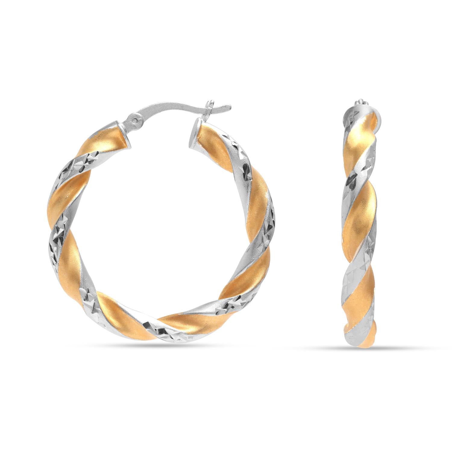 925 Sterling Silver 14K Gold Plated Three Tone Light Weight Italian Design Hoop Earrings for Women Girls