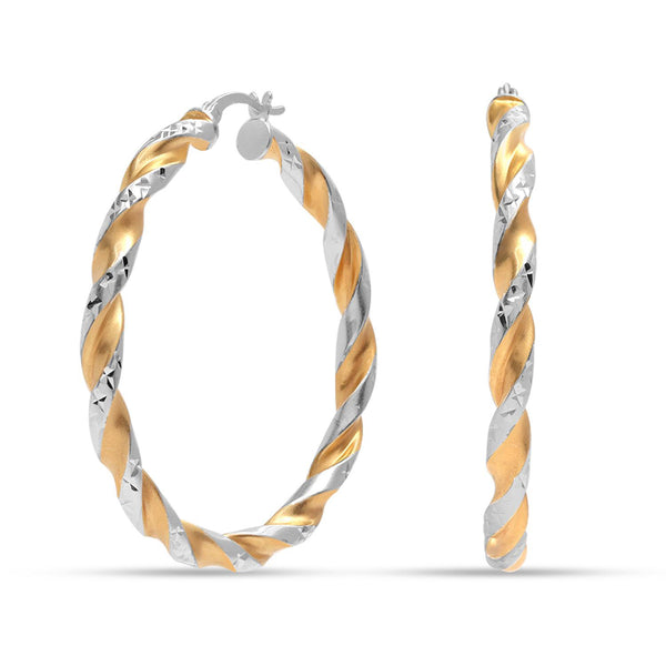 925 Sterling Silver 14K Gold Plated Three Tone Light Weight Italian Design Hoop Earrings for Women Girls