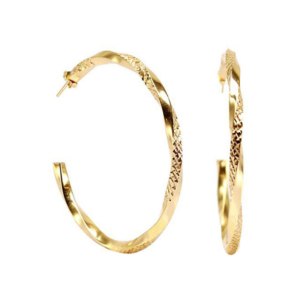 925 Sterling Silver Yellow Gold Plated Twisted Hoop Earrings for Women