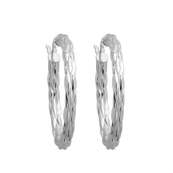 925 Sterling Silver Texture Hoop Earrings for Women 30 MM