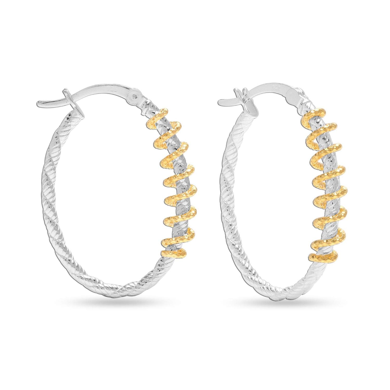 925 Sterling Silver Two Tone Round Shape Hoop Earrings for Teen Women