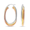 925 Sterling Silver 14K Three Tone Lightweight Italian Design Intertwined Hoop Earrings for Women