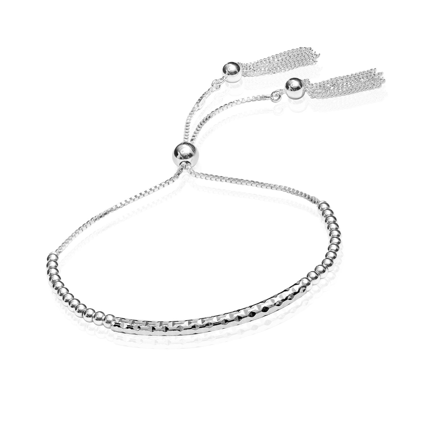 925 Sterling Silver Italian Diamond-Cut Beaded Sliding Bolo Bracelet for Women Teen