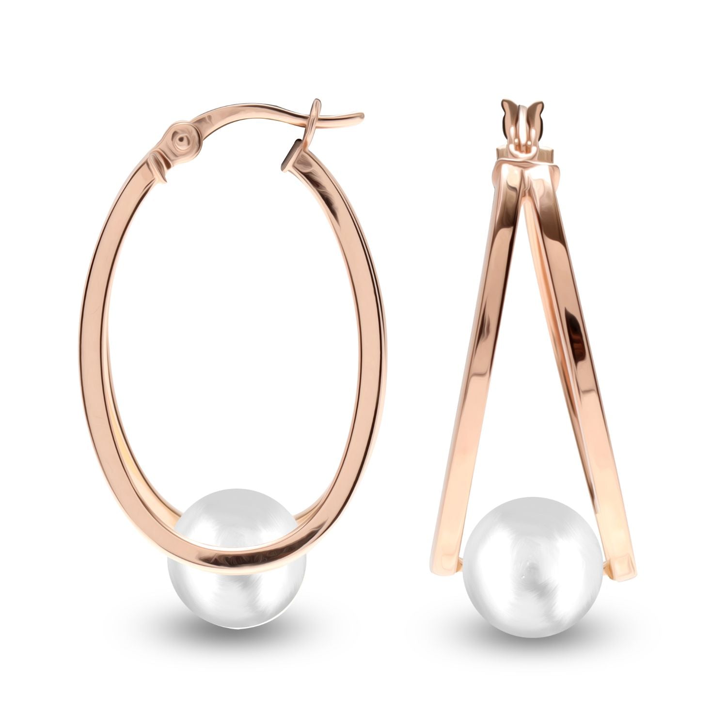 925 Sterling Silver Pearl Oval Hoop Gold Plated Earrings for women