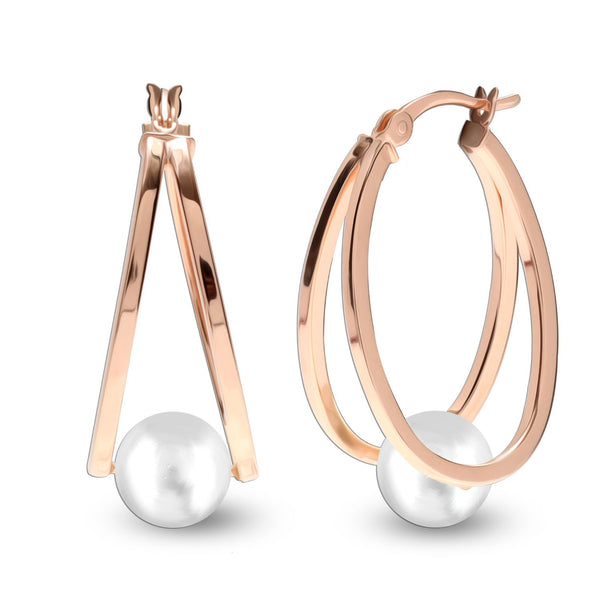 925 Sterling Silver Pearl Oval Hoop Gold Plated Earrings for women