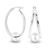 925 Sterling Silver Pearl Oval Hoop Earrings for Teen Women