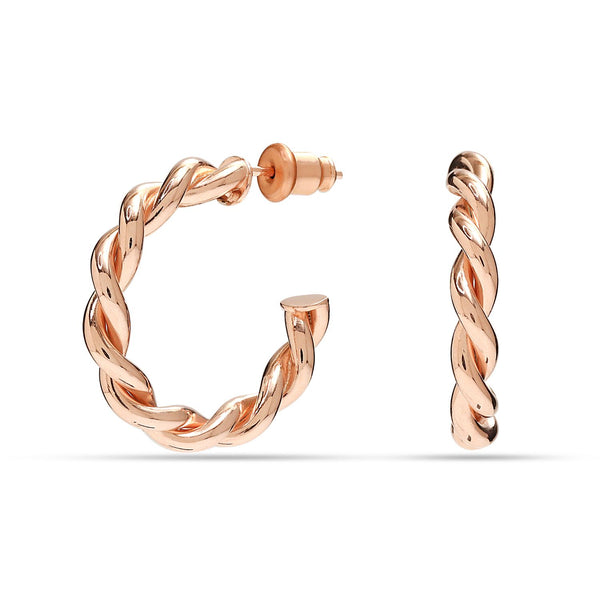 925 Sterling Silver Jewellery Rose-Gold Plated Rope Round Twisted Italian Hoop Earrings for Women