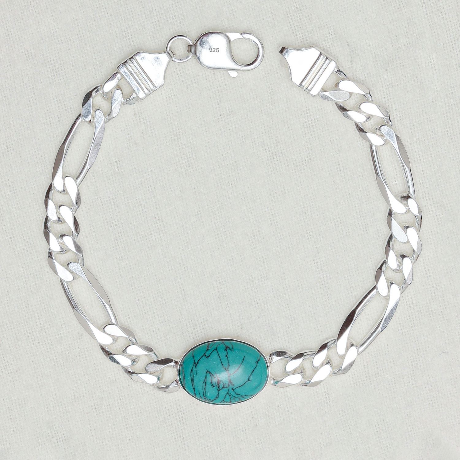 925 Sterling Silver Fancy Figaro Chain Turquoise Stone Salman Khan Bracelet for Men and Boys 21 CM