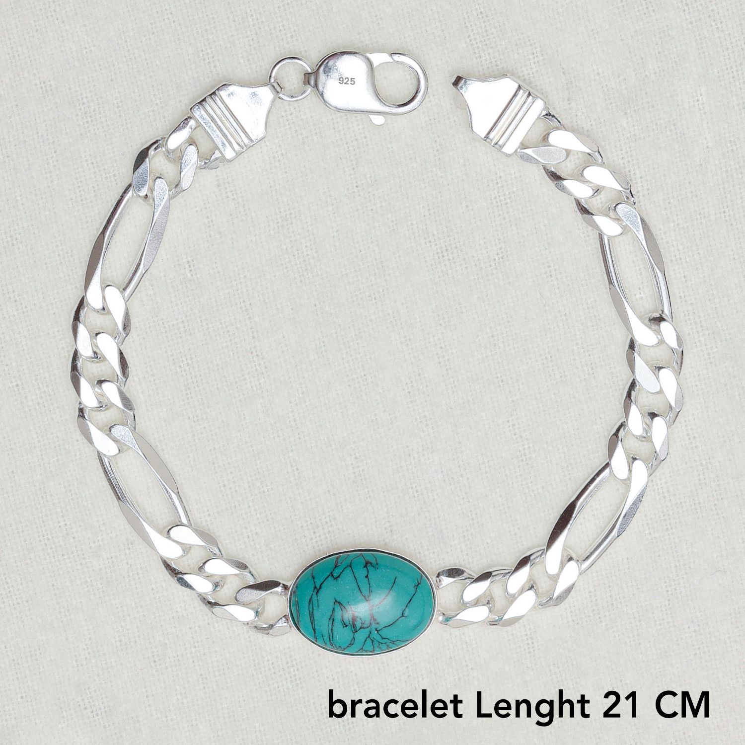 925 Sterling Silver Fancy Figaro Chain Turquoise Stone Salman Khan Bracelet for Men and Boys 21 CM