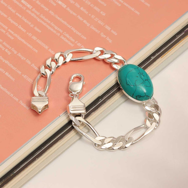 925 Sterling Silver Figaro Chain Turquoise Stone Fancy Salman Khan Bracelet for Men