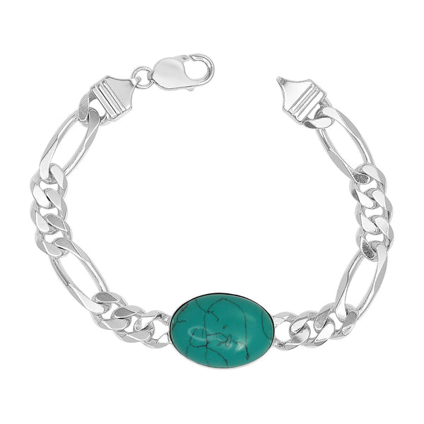 925 Sterling Silver Figaro Chain Turquoise Stone Fancy Salman Khan Bracelet for Men