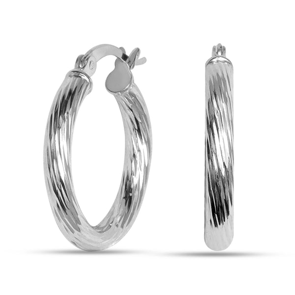 925 Sterling Silver Hoop Earrings for Women Hypoallergenic Diamond Cut Earring Hoops for Women 25MM