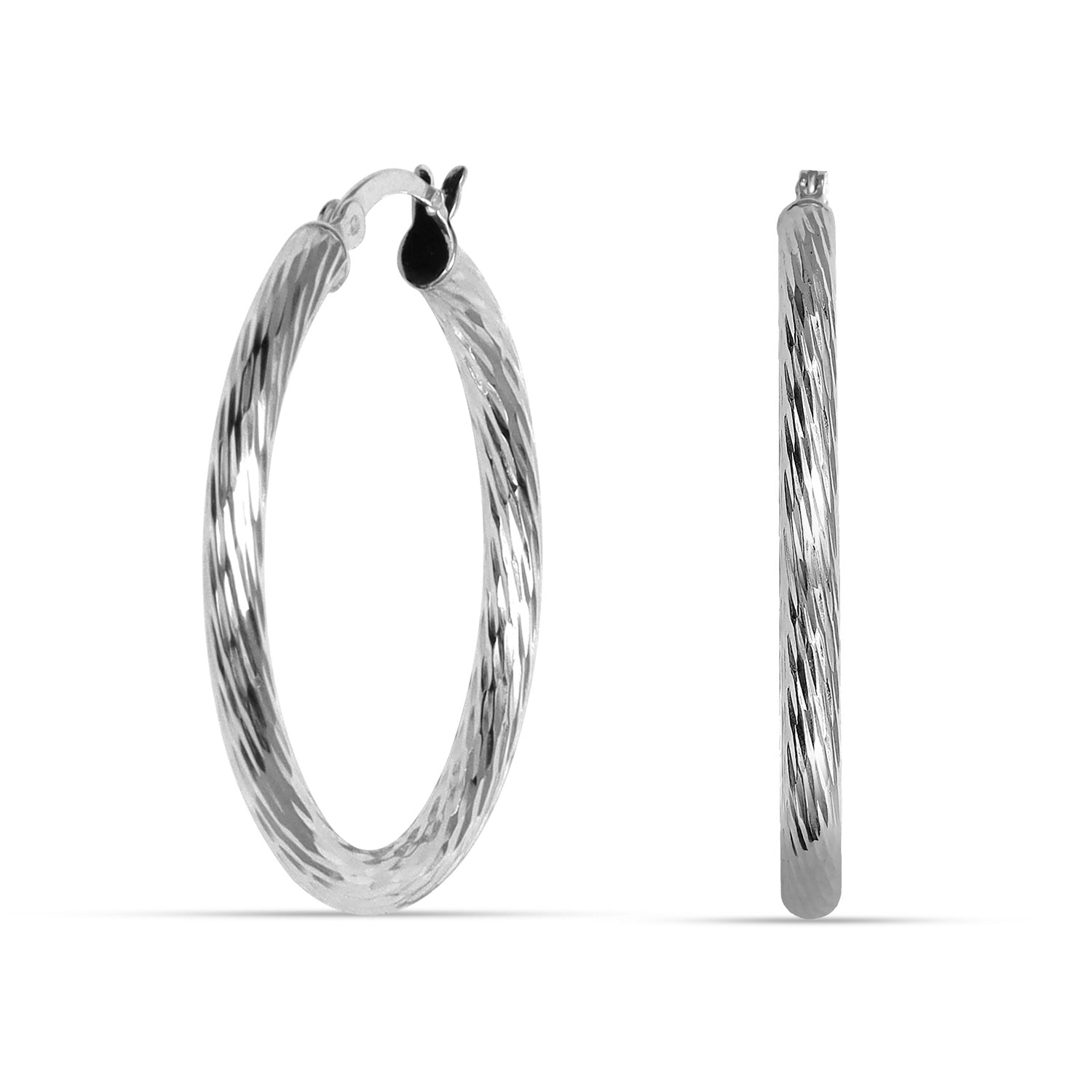 925 Sterling Silver Hoop Earrings for Women Hypoallergenic Diamond Cut Earring Hoops for Women 35MM