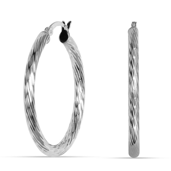 925 Sterling Silver Hoop Earrings for Women Hypoallergenic Diamond Cut Earring Hoops for Women 40MM