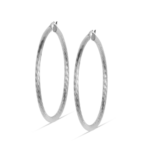 925 Sterling Silver LARGE Hoop Earrings for Women Hypoallergenic Diamond Cut Earring Hoops for Women 50MM