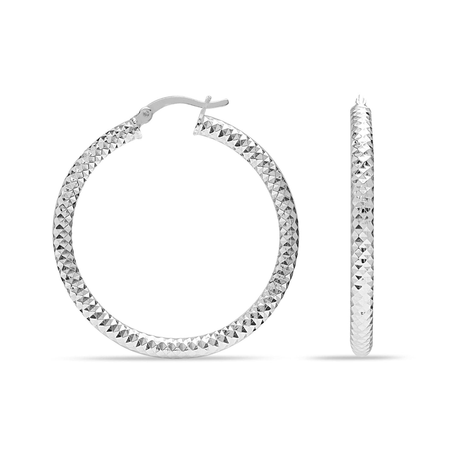 925 Sterling Silver Hoop Earrings for Women Diamond-Cut Classic Italian Design Earring Hoops for Women 35MM