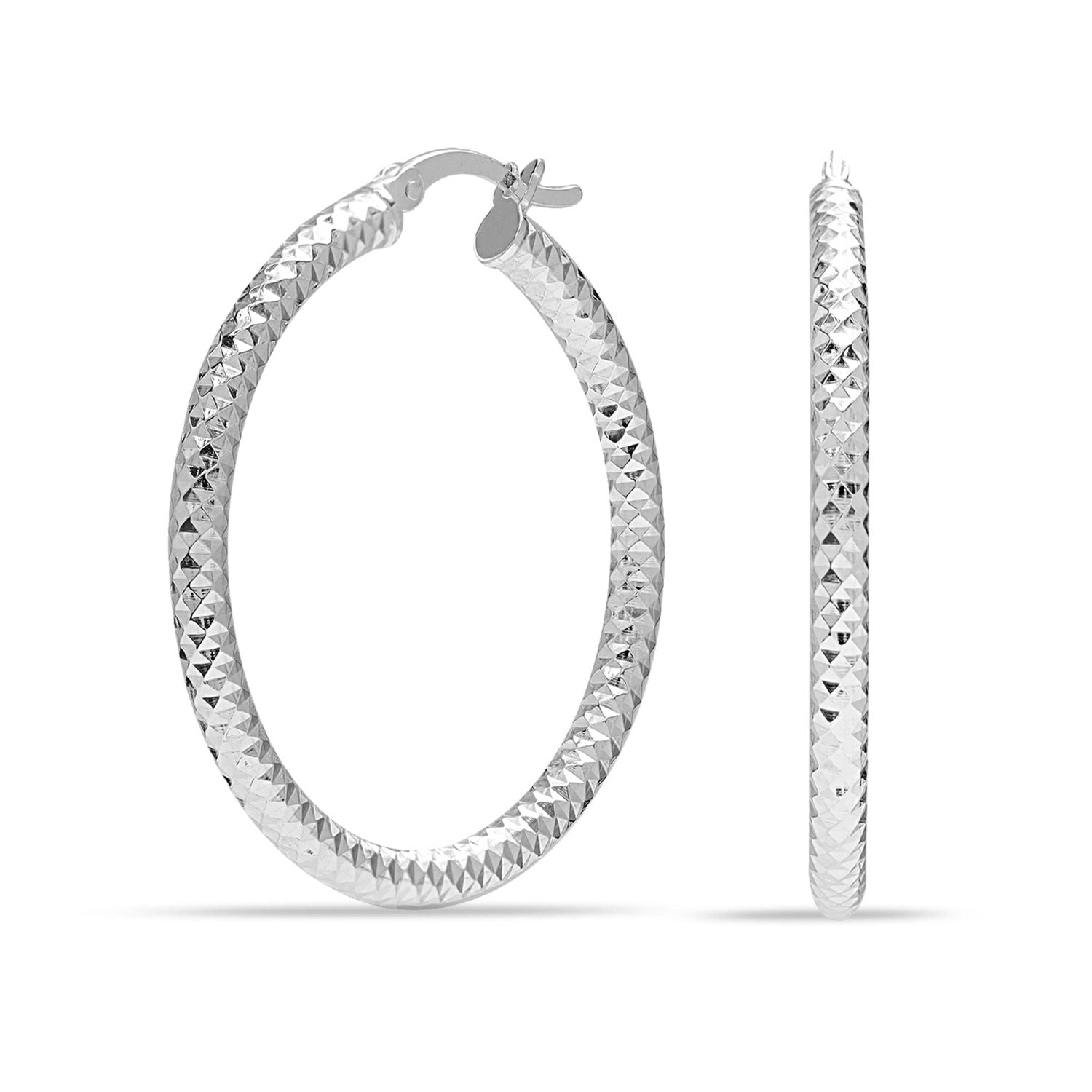 925 Sterling Silver Hoop Earrings for Women Diamond-Cut Classic Italian Design Earring Hoops for Women 40MM