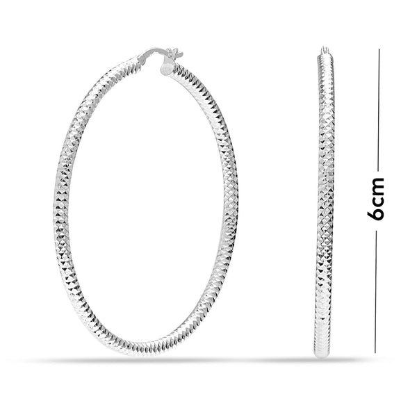 925 Sterling Silver Extra Large Hoop Earrings for Women Diamond-Cut Classic Italian Design Earring Hoops for Women 60MM