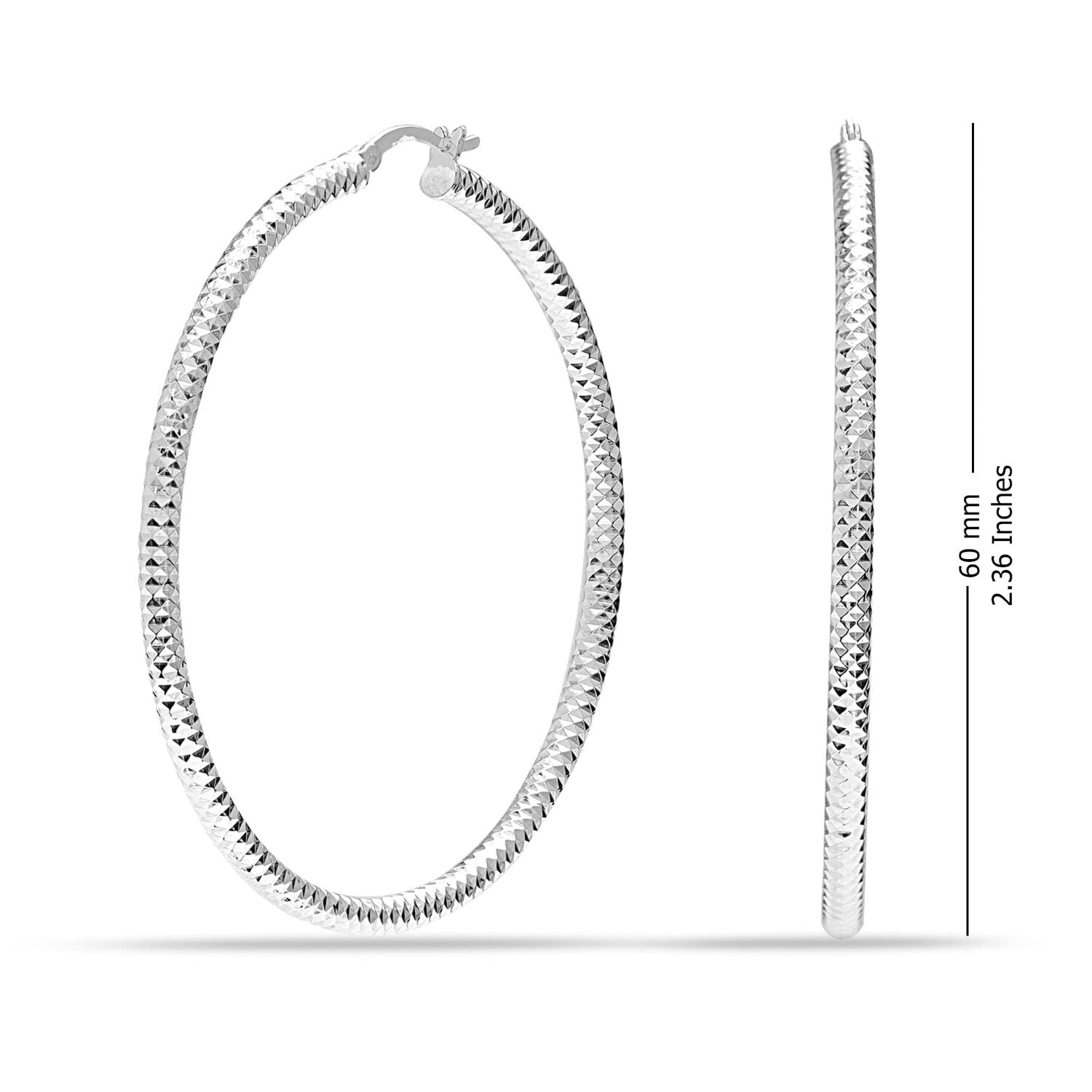 925 Sterling Silver Extra Large Hoop Earrings for Women Diamond-Cut Classic Italian Design Earring Hoops for Women 60MM