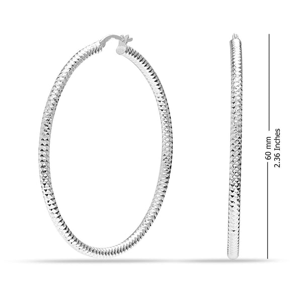 925 Sterling Silver Extra Large Hoop Earrings for Women Diamond-Cut Classic Italian Design Earring Hoops for Women 60MM