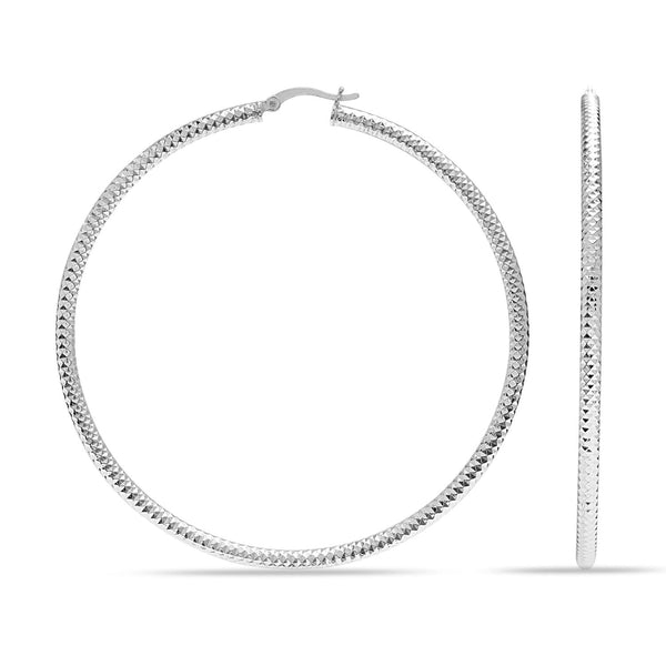 925 Sterling Silver Large Diamond-Cut Classic Italian Design Hoop Earrings for Women 70MM