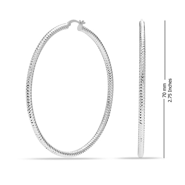 925 Sterling Silver Large Diamond-Cut Classic Italian Design Hoop Earrings for Women 70MM