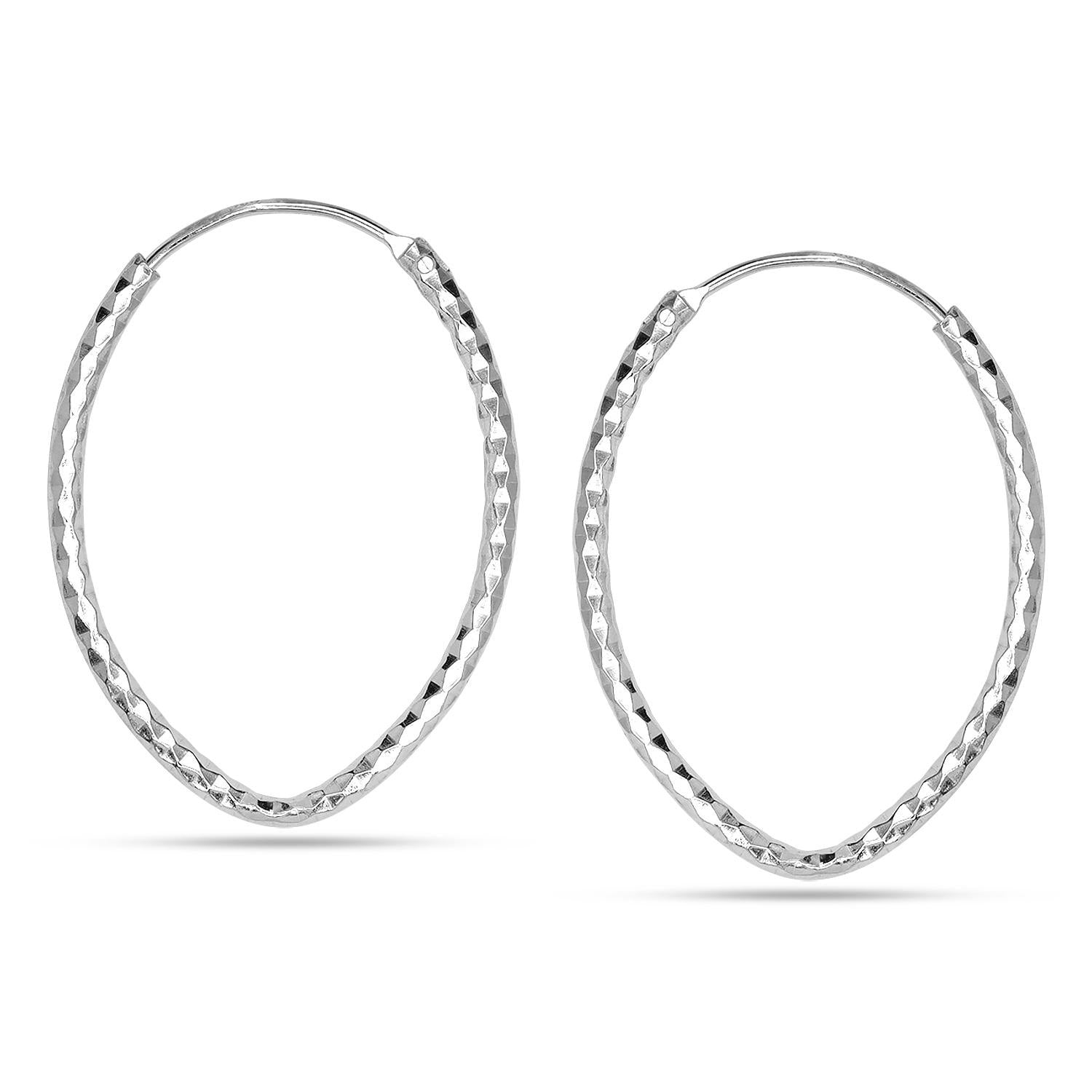 925 Sterling Silver Endless Lightweight Diamond-Cut Textured Oval Square Teardrop Shape Hinged Hoop Earrings for Women