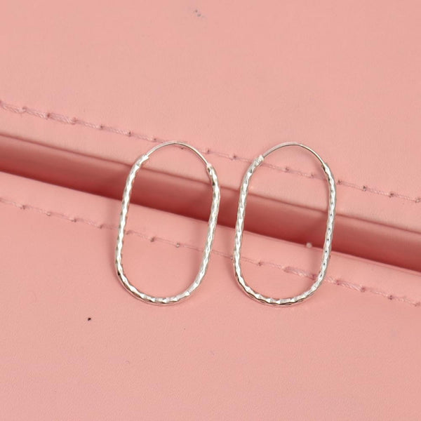 925 Sterling Silver Endless Lightweight Diamond-Cut Textured Oval Square Teardrop Shape Hinged Hoop Earrings for Women