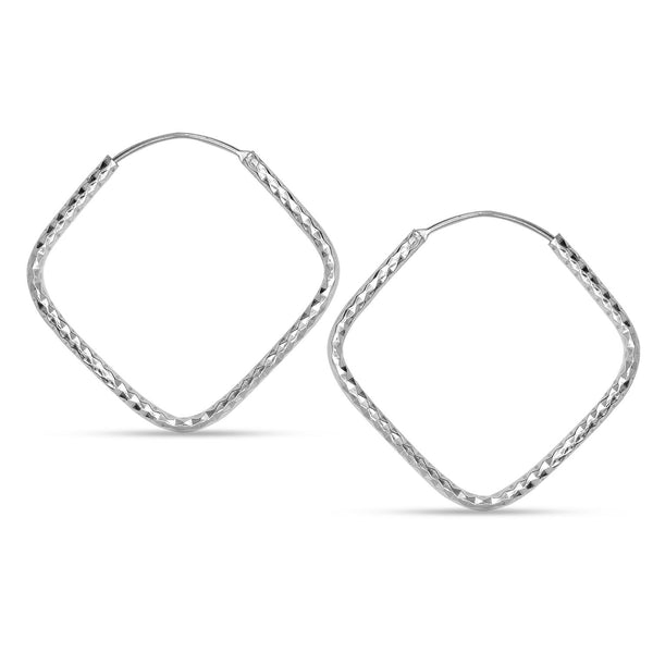 925 Sterling Silver Endless Lightweight Diamond-Cut Textured Oval Square Teardrop Shape Hinged Hoop Earrings for Women