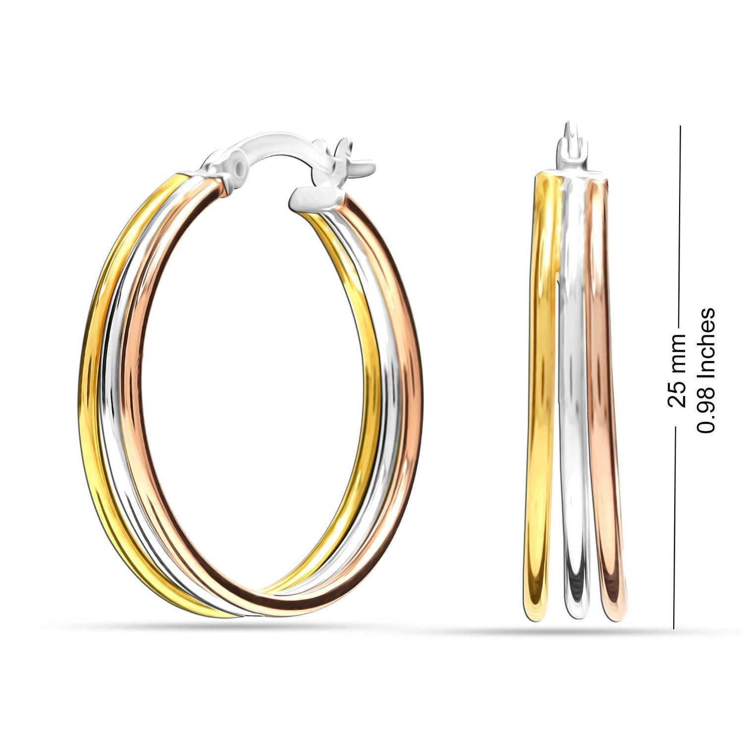 925 Sterling Silver Jewelry Italian Three-Tone Click-Top Hoop Earrings for Women Teen