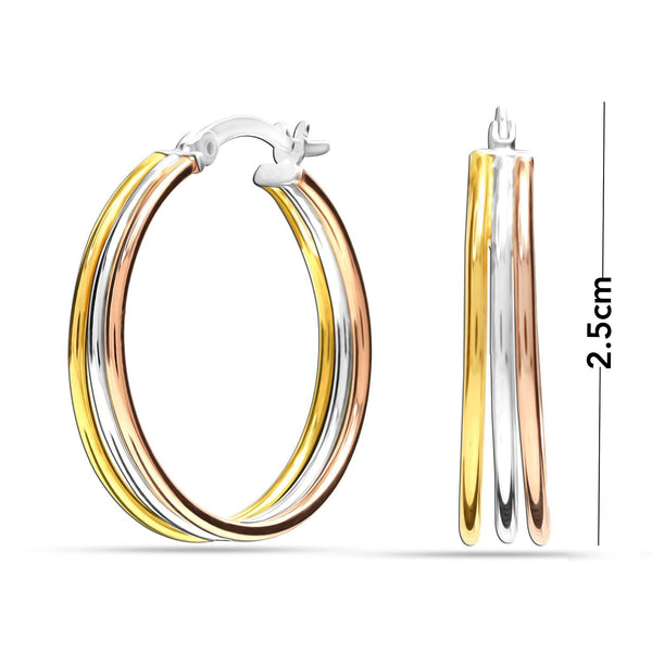 925 Sterling Silver Jewelry Italian Three-Tone Click-Top Hoop Earrings for Women Teen