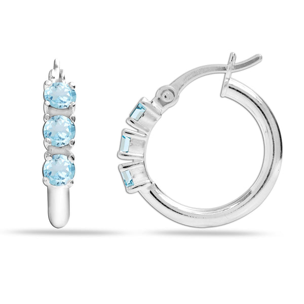 925 Sterling Silver Blue Topaz Round Hoop Earrings for Teen Women 3 MM