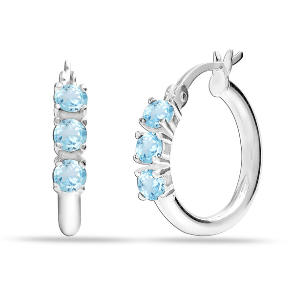 925 Sterling Silver Blue Topaz Round Hoop Earrings for Teen Women