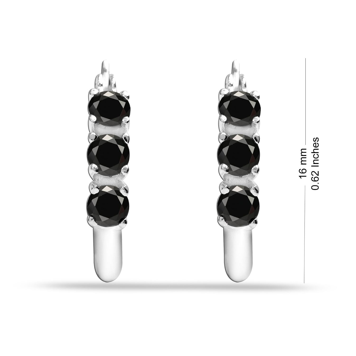 925 Sterling Silver Hoop Earrings for Teen Women and Girls (3 MM Black Onyx )