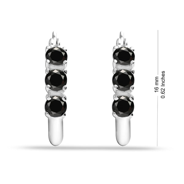 925 Sterling Silver Hoop Earrings for Teen Women and Girls (3 MM Black Onyx )