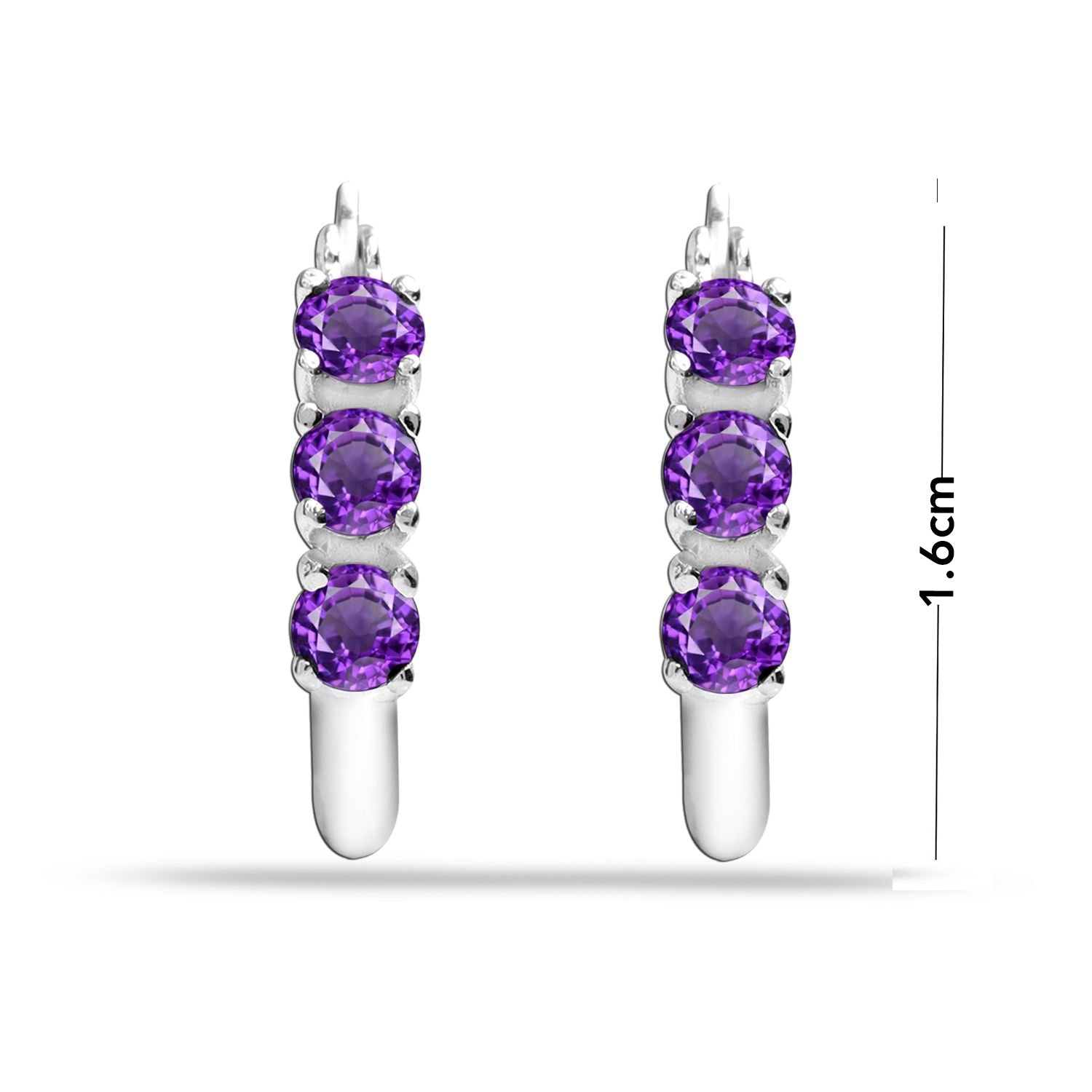 925 Sterling Silver Hoop Earrings for Teen Women and Girls (3 MM Amethyst Round)